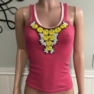 Tory Burch Beaded Rhinestone Pink Tank Top Desert Bloom size XS